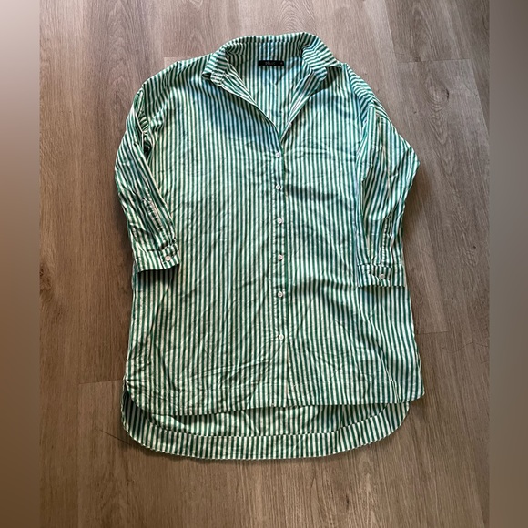 deluc solar green & white striped button front collared shirt dress size xs - Picture 5 of 8